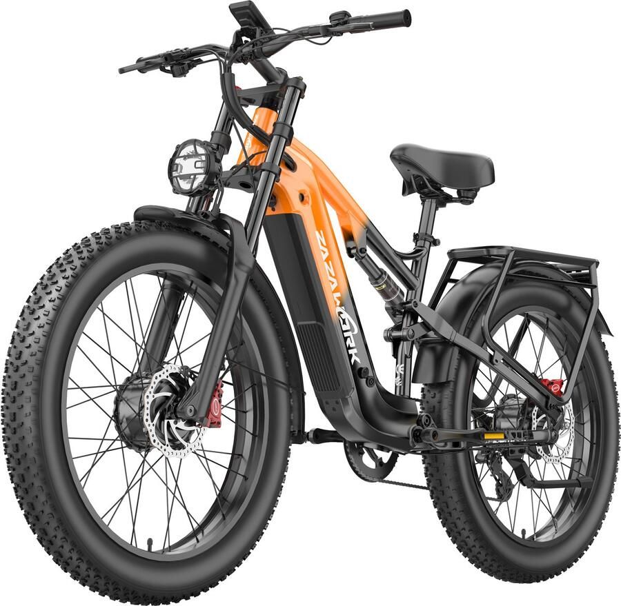 Zazawork CF26 MAX Elektrische Fiets Trendy 26*4.0 Inch Fatbike Mountain Snow EBike met Afneembare 48V 25Ah Lithium Batterij City Commuter E-Bike met 250W Motor 7 Versnellingen Oranje