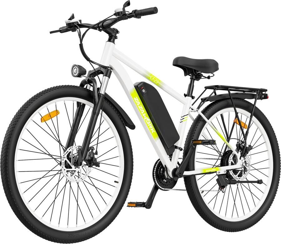 Zazawork CF29 29 Elektrische Fiets 250W 48V 15Ah 21 Versnellingen 80-100 km Actieradius Shi o LED Display Stads & Mountainbike Wit en groen