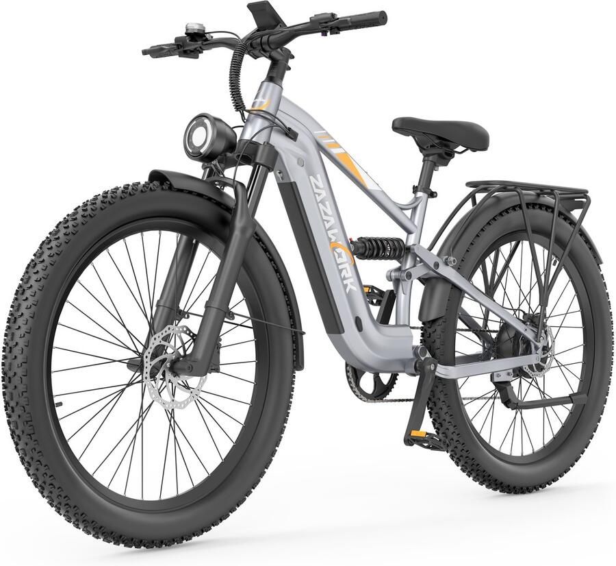 Zazawork CF500 Elektrische Fiets – 250W Motor – 48V 20Ah Batterij – 27 5×3 Inch Banden – Max. Snelheid 25 km h – Stad & Licht Offroad – Zilver