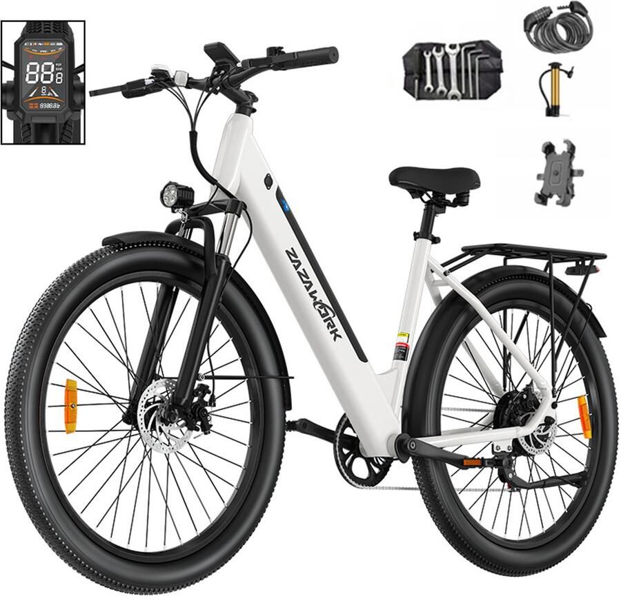 Zazawork C28 Elektrische Fiets 250W 35Nm Koppel 720Wh Accu (max 120km) mechanische schijfrem Shi o 7 Versnellingen 29 inch Wit