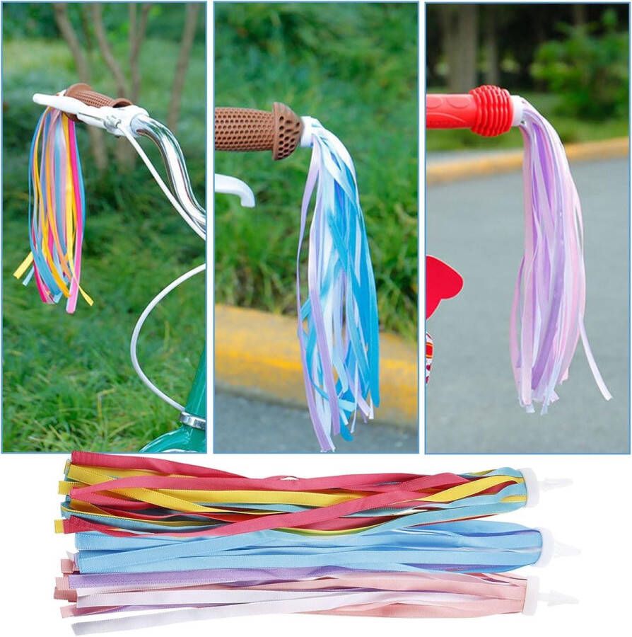 Zeynomax Stuurfranjes en stuurkwasten voor kinderfiets Set van 3 paar Kleurrijk decoratief fietsaccessoire Streamerbanden