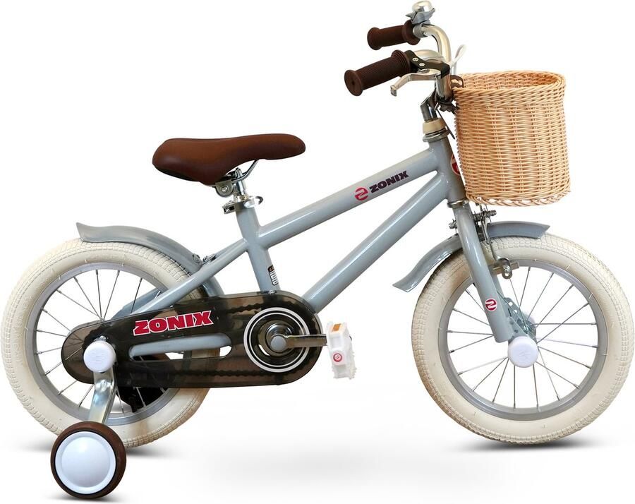 Zonix Kinderfiets 14 Inch Jongensfiets – Grijs Met Zijwieltjes – Leeftijd 3-5 Jaar – Kledingmaat 98-108