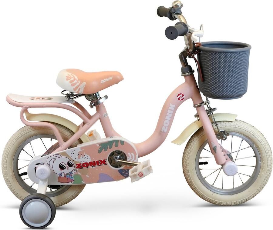 Zonix Meisjesfiets 12 Inch Licht Pastelroze Kinderfiets Met Zijwieltjes Voor Meisjes Van 2 Tm 4 Jaar Geschikt Voor Kledingmaat 90-105