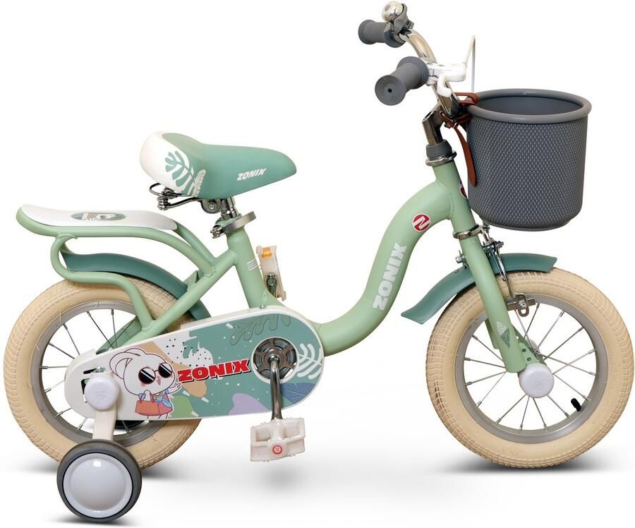 Zonix Meisjesfiets 12 Inch Pastelgroen Kinderfiets Met Zijwieltjes Voor Meisjes Van 2 Tm 4 Jaar Geschikt Voor Kledingmaat 90-105