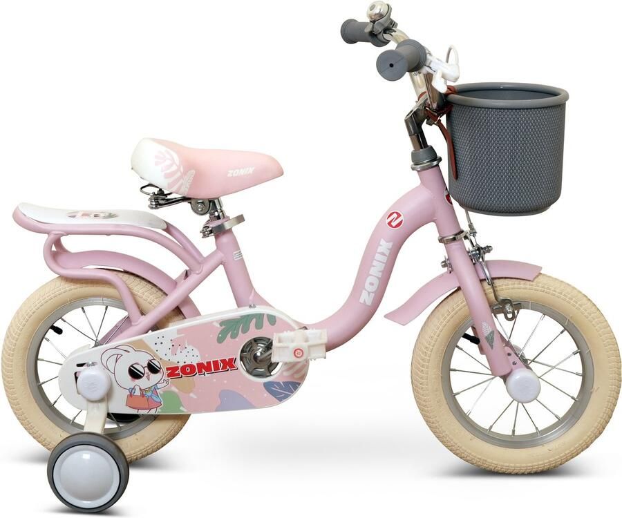 Zonix Meisjesfiets 12 Inch Roze Kinderfiets Met Zijwieltjes Voor Meisjes Van 2 Tm 4 Jaar Geschikt Voor Kledingmaat 90-105