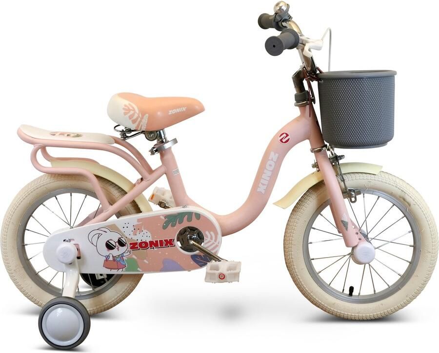 Zonix Meisjesfiets 14 Inch Licht Pastelroze Kinderfiets Met Zijwieltjes Voor Meisjes Van 3 Tm 5 Jaar Geschikt Voor Kledingmaat 98-108