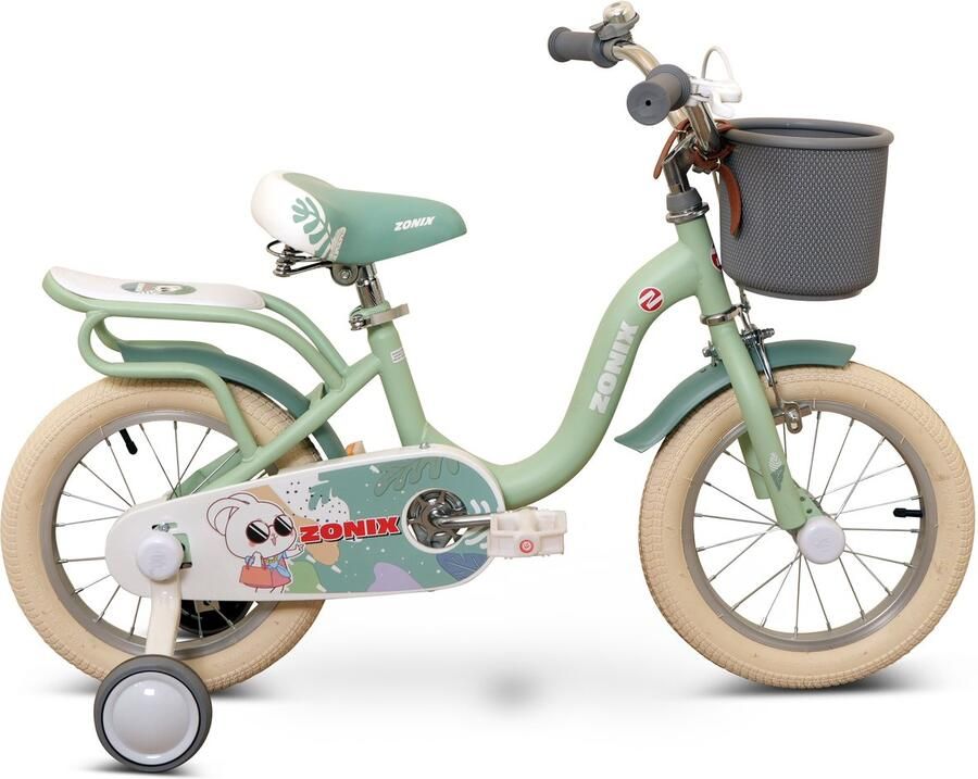 Zonix Meisjesfiets 14 Inch Pastelgroen Kinderfiets Met Zijwieltjes Voor Meisjes Van 3 Tm 5 Jaar Geschikt Voor Kledingmaat 98-108