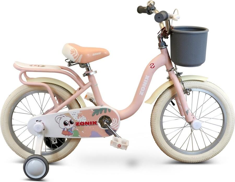 Zonix Meisjesfiets 16 Inch Licht Pastelroze Kinderfiets Met Zijwieltjes Voor Meisjes Van 4 Tm 6 Jaar Geschikt Voor Kledingmaat 103-118