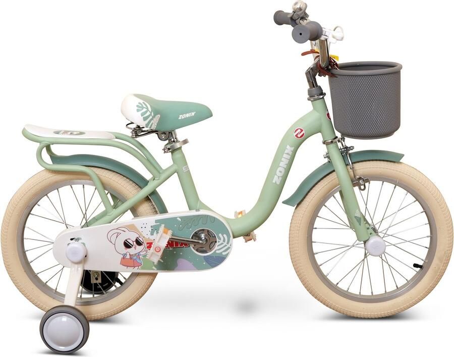 Zonix Meisjesfiets 16 Inch Pastelgroen Kinderfiets Met Zijwieltjes Voor Meisjes Van 4 Tm 6 Jaar Geschikt Voor Kledingmaat 103-118