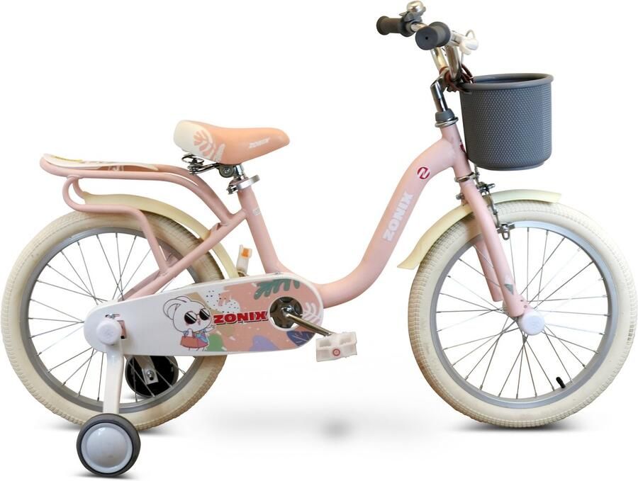 Zonix Meisjesfiets 18 Inch Licht Pastelroze Kinderfiets Met Zijwieltjes Voor Meisjes Van 5 Tm 7 Jaar Geschikt Voor Kledingmaat 110-123