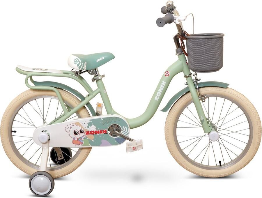 Zonix Meisjesfiets 18 Inch Pastelgroen Kinderfiets Met Zijwieltjes Voor Meisjes Van 5 Tm 7 Jaar Geschikt Voor Kledingmaat 110-123