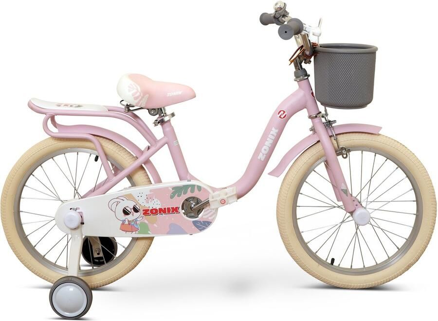 Zonix Meisjesfiets 18 Inch Roze Kinderfiets Met Zijwieltjes Voor Meisjes Van 5 Tm 7 Jaar Geschikt Voor Kledingmaat 110-123