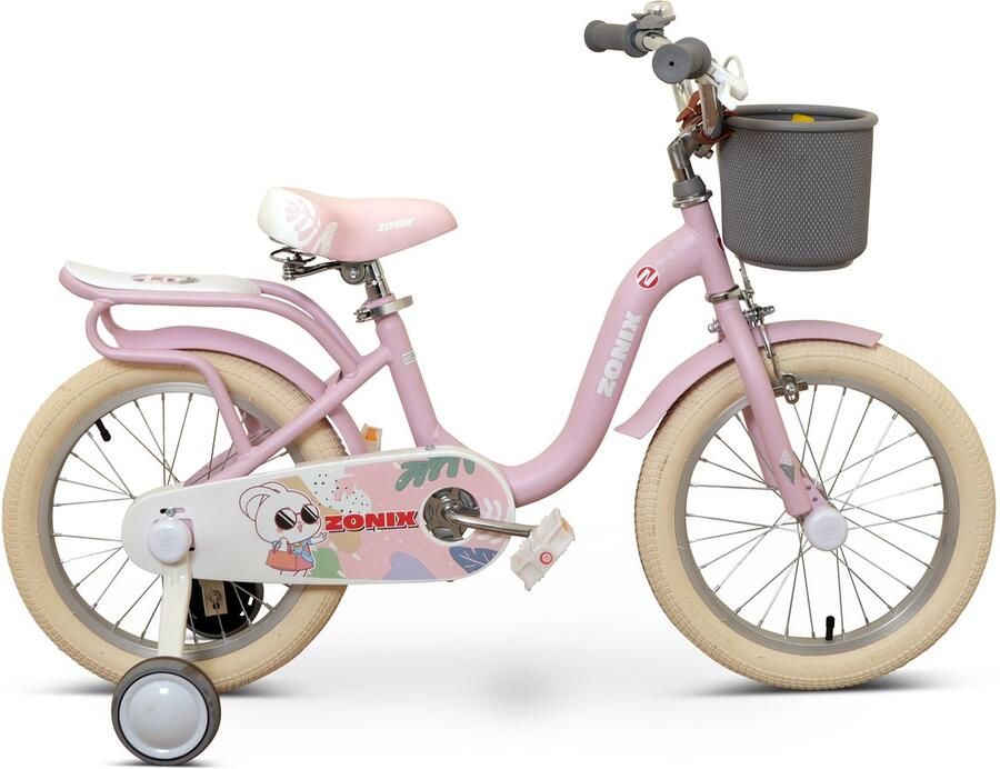 Zonix Z2403-kinderfiets-16inch- Pink Meisjesfiets 16 Inch Roze Kinderfiets Met Zijwieltjes Voor Meisjes Van 4 Tm 6 Jaar Geschikt Voor Kledingmaat 103-118