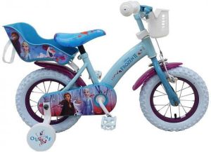 Volare Disney Frozen 2 Kinderfiets Meisjes 12 inch Blauw Paars Mandje voor en Poppenzitje achter