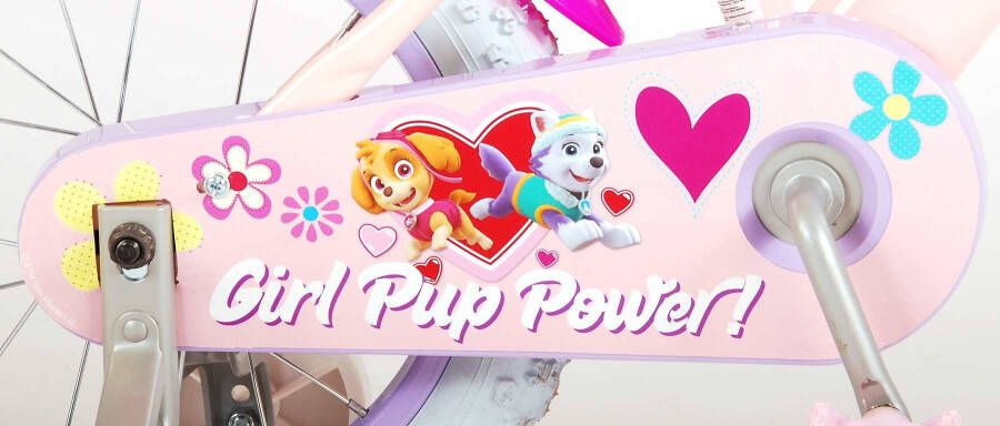 Volare Paw Patrol Kinderfiets Meisjes 14 inch Roze Mandje voor en Poppenzitje achter