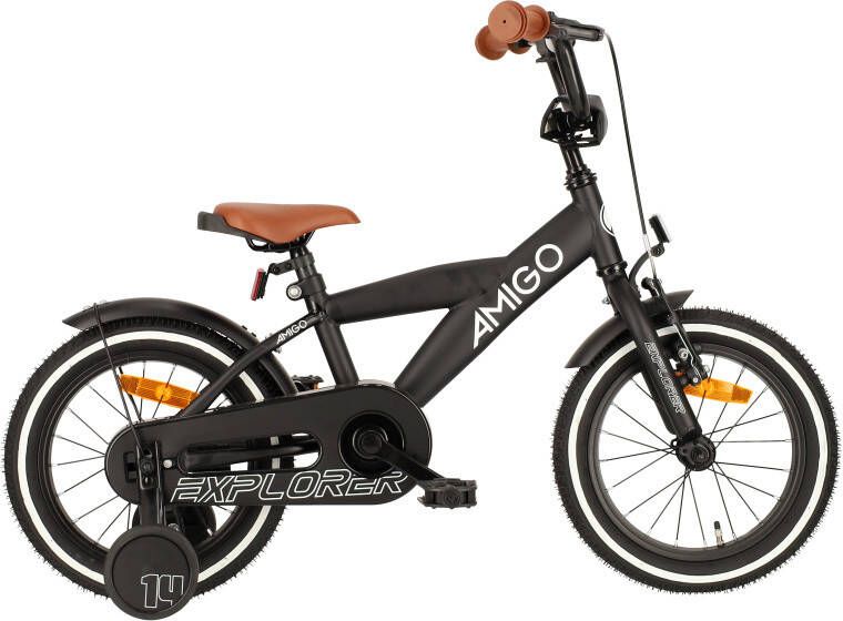 Amigo Explorer Jongensfiets 14 Inch Kinderfiets voor 3 tot 5 Jaar 95-110 cm Terugtraprem Zwart Wit - Foto 3