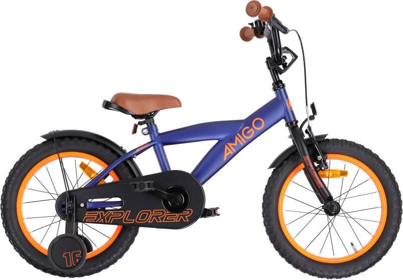 Amigo Explorer Jongensfiets 16 Inch Kinderfiets voor 4 tot 6 jaar 100-115cm Terugtraprem Blauw Oranje - Foto 3