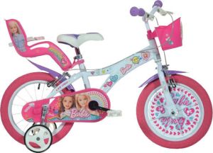Dino Barbie Meisjesfiets Kinderfiets voor Meisjes 14 Inch 24 cm Knijprem Wit Roze