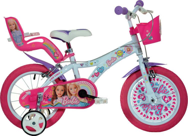 Dino Barbie Meisjesfiets Kinderfiets voor Meisjes 16 Inch 27 cm Knijprem Wit Roze