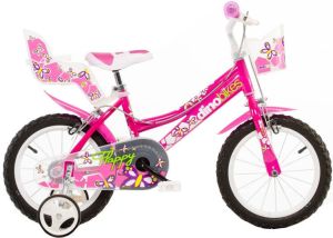 Dino Happy Meisjesfiets Kinderfiets voor Meisjes 14 Inch 24 cm Knijprem Roze