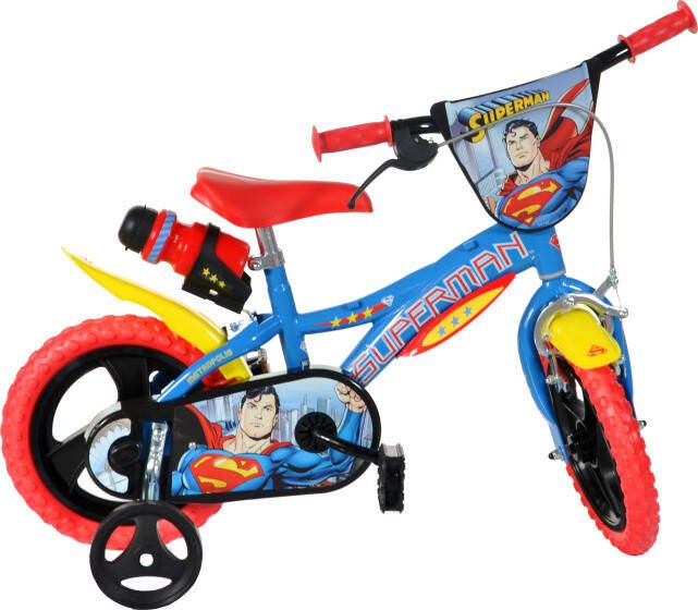 Dino Superman Jongensfiets Kinderfiets voor Jongens 12 Inch 21 cm Doortrapper Blauw Rood