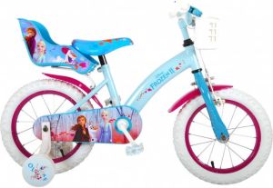 Volare Disney Frozen 2 Kinderfiets Meisjes 14 inch Blauw Paars Mandje voor en Poppenzitje achter