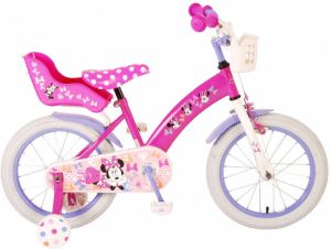 Volare Disney Minnie Cutest Ever! Kinderfiets Meisjes 16 inch Roze Met mandje voor en poppenzitje achter