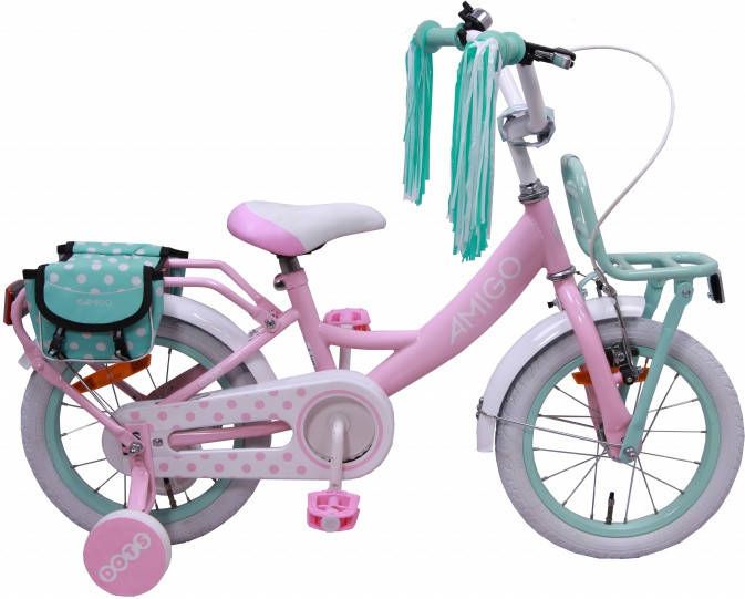Amigo Dots s1 14 Inch 21 Cm Meisjes Terugtraprem Roze
