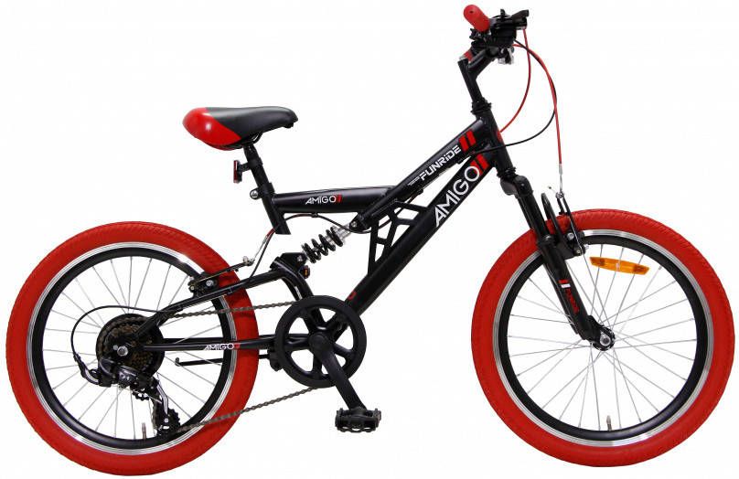Amigo Fun Ride Mountainbike 20 inch Voor en Met 7 versnellingen Zwart Rood +- 6-8 jaar