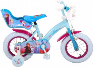 Volare Disney Frozen 2 Kinderfiets Meisjes 12 inch Blauw Paars Mandje voor en Poppenzitje achter