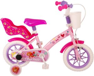 Volare Paw Patrol Kinderfiets Meiden 12 inch Roze Doortrapper Inclusief toeter Mandje voor en Poppenzitje achter