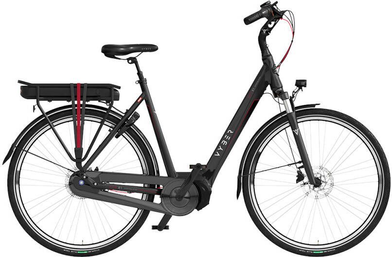 Vyber Ride E1 630Wh 28 Inch 53 cm Dames 7V Hydraulische schijfrem Zwartglans Rood